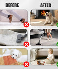 Stay Put Rug Grippers Set 24 Pieces Non Slip Rug Tape Before and After Results with Rugs and Pets on Hardwood Floors and Tiles