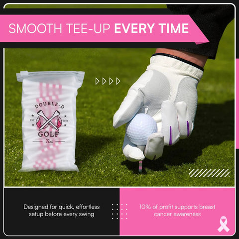 Golf ball on Top Notch Bamboo Golf Tees With Pink Stripe, Two Size Options 2 3 Quarter Inch And 3 1 Quarter Inch, Eco Friendly