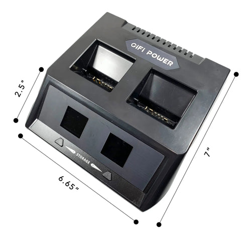 2 In 1 Fast Drone Battery Balance Charger For Yuneec H520E And H3 Batteries And Transmitter showing dimensions and pin slots.