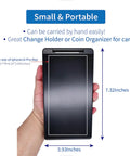 Hand holding Coin Counter Tray With Cover Dual Pack Mini Coin Sorter Tray for All US Coins, size comparison with phone