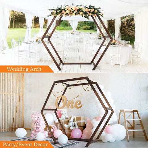 Wooden Wedding Arch 7Ft Heptagonal Garden Arbor For Ceremony And Photo Backdrop Outdoor Wedding Backdrop Stand Party Decor