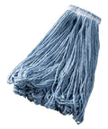 Top Shelf Heavy Duty Industrial Wet Mop Built With Ultra Absorbent Cotton Blend Head And Tough Blue Loop Band To Knock Kitchen And Office Spills Dead Pack Of 12, blue mop head close-up.