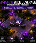 Solar Powered Bug Zapper Outdoor 4 Pack for Yard Garden Patio IP65 Waterproof with Auto On Off and Purple or White Light installed in patio