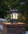 LED Solar Post Cap Light With Remote Dimmable Color Temps 3000K 4000K 6000K IP65 Waterproof Outdoor Pillar Lantern on brick column