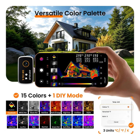 Turn Your Smartphone Into A 192x192 Thermal Imager With USB C Plug And Play For Android And iPhone, thermal view of a house.