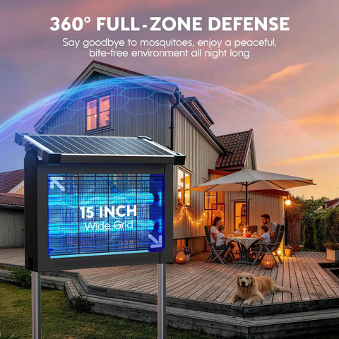 Cordless Solar Mosquito Zapper With 4500V Electric Grid Auto On Off Waterproof Outdoor Bug Trap for Patio Yard Installation