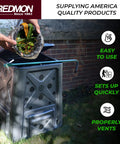 Outdoor Compost Bin With Lift Off Lid 65 Gallon Capacity Four Door Access And Vent Holes Durable Black Garden Waste Caddy shown outdoors