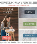 All In One Chalk Paint For Furniture And Cabinets With Built In Primer And Top Coat Matte Finish And Eco Friendly DIY Friendly Formula Great For Wood And Metal Surfaces Liquorice Black 4 Oz Perfect For Home Decor Makeovers shown on wood, metal, and laminate surfaces.