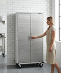 Heavy-Duty Metal Storage Cabinet With Four Shelves And Locking Doors Mobile Rolling Design For Garage Warehouse And Studio Stainless Steel Tool Organizer With Adjustable Feet And Built To Last Rugged Wheels, 36W x 18D x 72H in