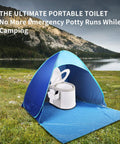 Lightweight Portable Travel Toilet for Camping and Hiking in gray and white with detachable paper holder in outdoor tent setup.