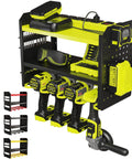 Heavy Duty Power Tool Organizer Wall Mount Rack Three Tier Steel Rock Solid Storage With Four Drill Slots Pegboard And Utility Side 100 Pound Capacity For Garage Shop And Shed
