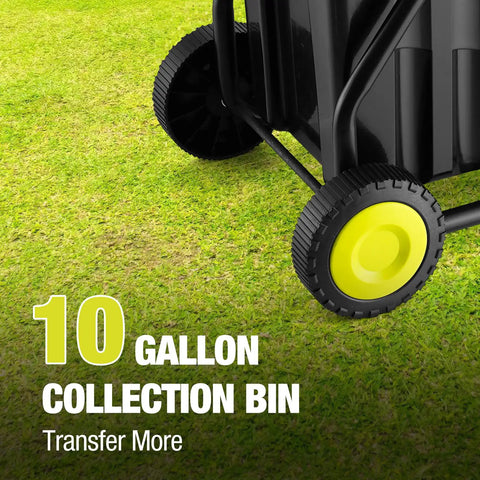 Close-up of portable wheels and collection bin of Electric Wood Chipper Shredder With Fifteen Amp Motor And One Point Eight Inch Cutting Diameter Portable Wheels 50 Liter Collection Bin Mulcher For Yard Debris Cleanup 1800W.
