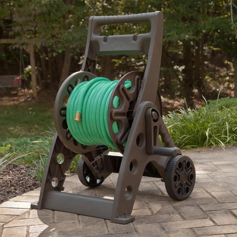 Backyard Beast Two Wheel Hose Cart Delivers Rust Proof Bronze Poly Resin Durability To Handle 225 Feet Of 5/8 Inch Garden Hoses Without Breaking A Sweat Includes Six Foot Leader Hose Plus Drop Down Handle For Easy Park Mode
