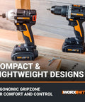 Nitro 20V Brushless Drill Driver And Impact Driver Combo With One Half Inch Drill One Quarter Inch Impact Compact Cordless Set shown