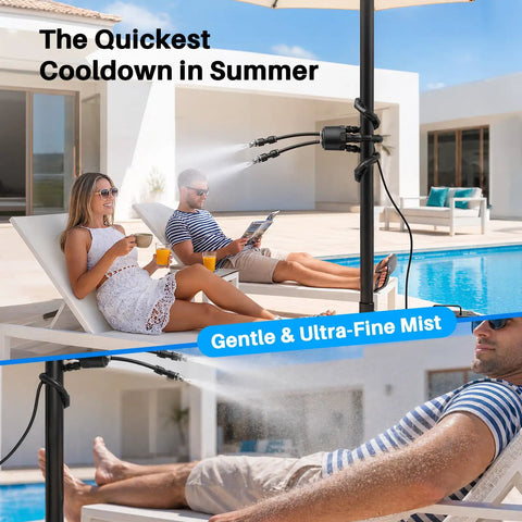 Portable Outdoor Misting System With 9L Water Bucket, Built-In 10000mAh Battery And PCS Pump by a pool