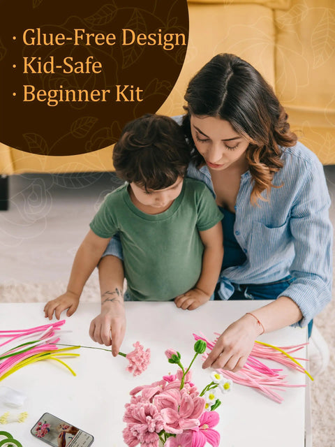 500 Pieces Pastel Pipe Cleaners Flower Kit For Flower Making Pink White Green Yellow 6 Color Chenille Stems Glue Free Safe Kids
