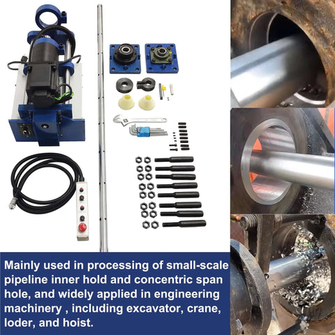 HQHAOTWU portable line boring machine with blue frame, 1600mm boring bar and 110V servo motor, with accessories.