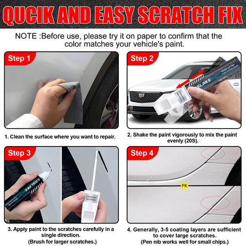 Steps for using Cadillac Black Raven Touch Up Paint Kit 2 In 1 Scratch Remover Pen With 2 Disposable Micro Applicators for Easy Car Scratch Repair GBA WA8555.