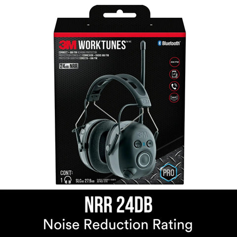 Box of WorkTunes Connect Hearing Protector With Bluetooth Audio, AM FM Radio, 24 dB NRR, Built In Microphone For Hands Free Calls.