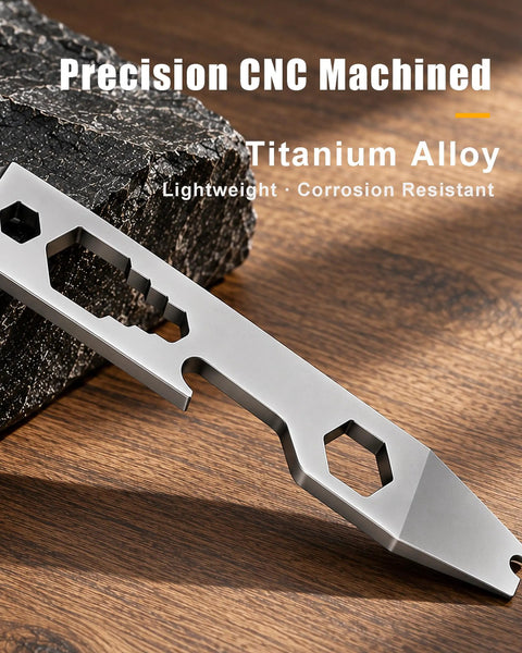 Absolute Badass Titanium EDC Pry Bar And Multi Wrench Combo For Daily Grind And Quick Fixes Compact Pocket Tool showing precision CNC machined titanium alloy.