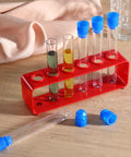 All In One Test Tube Rack Set With 12 Clear Test Tubes And Two Red Racks In Blue And Red Integrated Pack for science experiments
