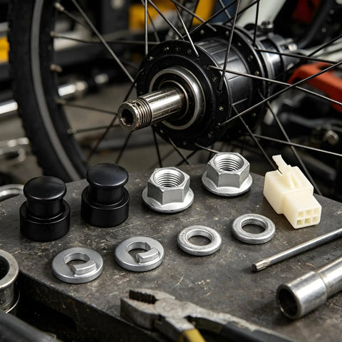 Hub Motor Axle Kit For E Bike With M12 Front Lock Nut, Lock Washer And Nut Cover For 12mm Shaft Electric Bicycle Wheels