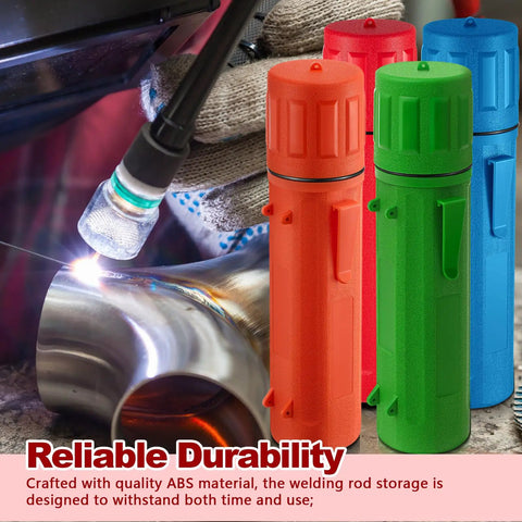 4 Pack Welding Rod Storage Tubes 14 Inch Electrode Holder Containers Red Blue Green Orange next to welding process.