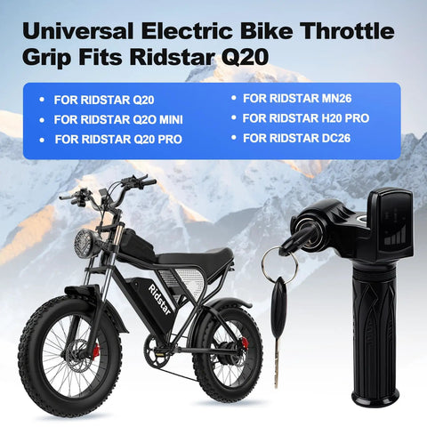 Universal 48V Ebike Full Twist Throttle With LCD Display And Key Lock, Plug And Play Handlebar Grip For Ridstar Q20 Q20Lite Q20Pro H20 H26 Pro H20 Pro And Other Ebikes And Scooters, Fits Seven Eighths Inch Handlebars 22mm