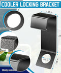 Heavy Duty Cooler Lock Bracket With Security Cable Lock And Tie Down Kit showing dimensions and features like smooth edges and waterproof material.