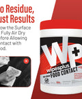 All Purpose Food Contact Cleaning Wipes No Rinse No Residue Quick Dry Formula Disinfecting Wipes For Restaurants Foodservice Schools Pro Grade Canister 100 Count with label and hand using wipe.