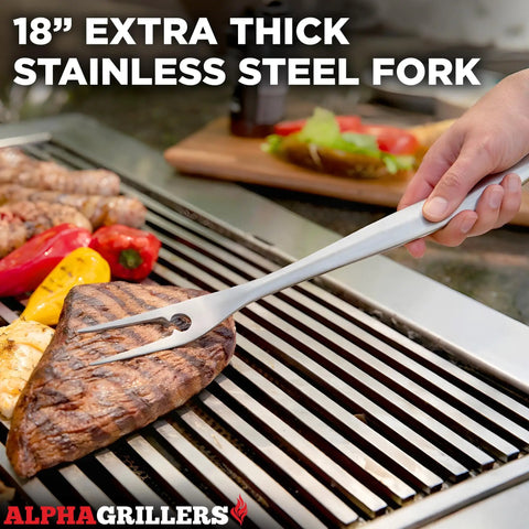 18-inch stainless steel fork from 4 Piece BBQ Grill Tools Set With Spatula Fork Tongs And Silicone Brush For Outdoor Grilling