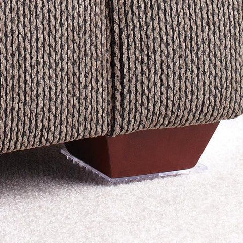 4 Inch Square Carpet Protector with self-stick spiked bottom under furniture leg on carpet, clear finish, dent proof floor pad.