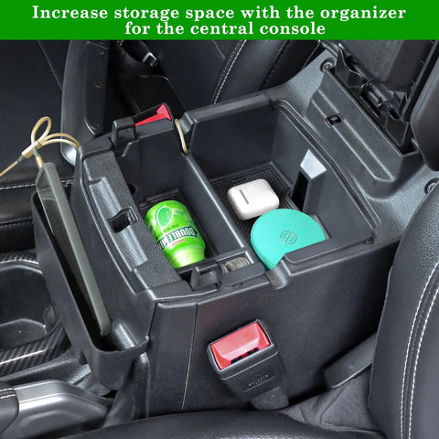 Center Console Organizer For Jeep Wrangler JL JLU 2024 2025 2026 And Gladiator JT 4 Piece Kit with items inside