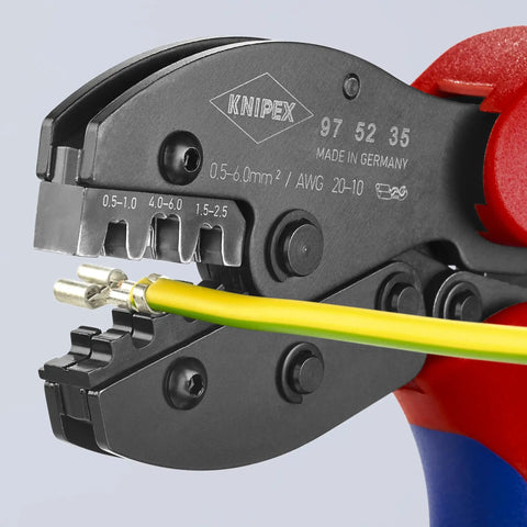 Three-Position Contact Crimping Pliers For Non-Insulated Open Plug Type Connectors 4.8 And 6.3 Mm, 0.5-6 Mm2 AWG 20-10 Capacity