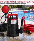Tough As Nails Automatic Submersible Sump Pump With Float Switch dumps basements fast, features a 10 ft hose for heavy-duty use.