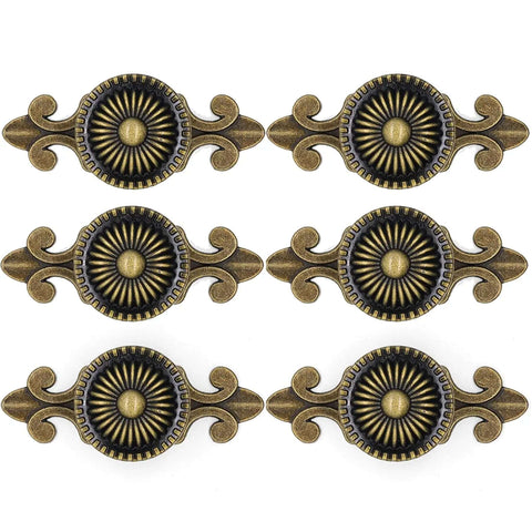 Antique Brass Cabinet Knob Set With Backplates, Vintage Mushroom Round Pulls Handles, Solid Zinc Alloy Hardware, 6 Pack Display