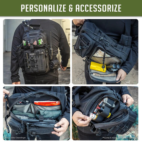 Hardcore Single Shoulder Tactical Sling Bag For Rapid Weapon Shouldering, Built Tough With Ripstop Nylon, Quick Access Compartments, Rock Solid Front Carry Design, Sleek Black Finish, Battle Ready Everyday Rig, showcasing personalized gear access.