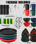 Lightweight Four Person Camping Mess Kit With 22 Oz Cup 7.87 Inch Plate And 5.9 Inch Bowl Mesh Bag Reusable Plastic Utensils