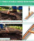 Heavy Duty Bow Rake With 17 Tines And 55 Inch Adjustable Wooden Handle Built To Last For Lawn Care in garden use