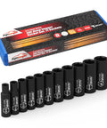 1/2-Inch Drive Deep Impact Socket Set Cr-V 6-Point 11 SAE Sockets With Heavy-Duty Pro-Grade Build And Manganese Phosphate Finish displayed