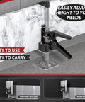 Xclifes Labor Saving Arm Jack 2 Pack Furniture Lifter Tool Black White Heavy Duty Steel displaying height adjustment feature.