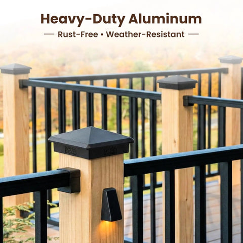 Built Tough Aluminum Pyramid Post Cap For True 3.5-Inch Wood Posts Weather Resistant Black Outdoor Deck And Fence Cover in use