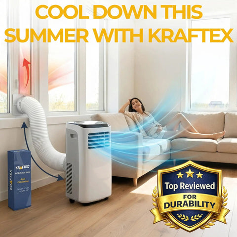 Heavy Duty Portable AC Exhaust Hose That Delivers No Fuss Cooling With 5.9 Inch Diameter Anti Clockwise Thread And Up To 80 Inch Length Universal Fit For LG Delonghi And More Flexible Polypropylene Vent Connector in living room setup