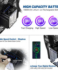 Control panel and USB charging on Go-To 16 Inch Rechargeable Outdoor Floor Fan With 15,600mAh Battery