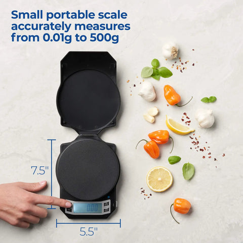 Precision Digital Kitchen Scale For Accurate Food Weighing, 500 Grams Capacity, 0.01 Gram Readout, measuring ingredients