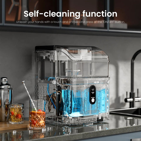 Top Tier Nugget Ice Maker Producing Thirty Three Pounds Daily Of Crisp Chewable Crushed Ice With Easy Self Cleaning Setup And Clear Viewing Window.