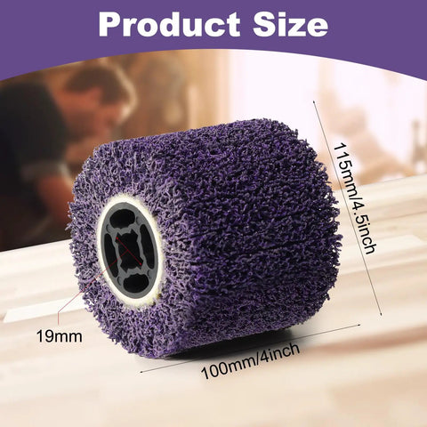 36 Grit Abrasive Drawing Wheel Drum For Wood And Metal Polishing, 4.5 X 4 Inch Wire Polishing With Heavy Duty Fiber Mesh, Purple