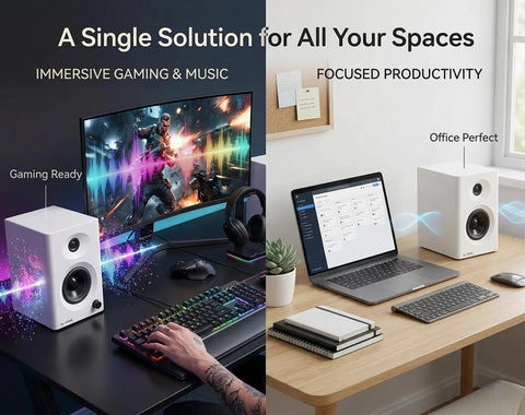 PC Speakers With Bluetooth 5.3, 3-Inch Full-Range Drivers Deliver 60W Peak, 30W RMS, Distortion-Free Stereo for Gaming and Movies