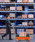 Heavy Duty Portable Hydraulic Lift Table Cart With 330lbs Capacity 50in Scissor Jack Design used in warehouse for moving boxes.