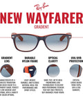 RB2132 New Wayfarer Gradient Sunglasses Unisex Small Fit Blue On Orange Frame With Clear Gradient Blue Lenses 55mm visual features